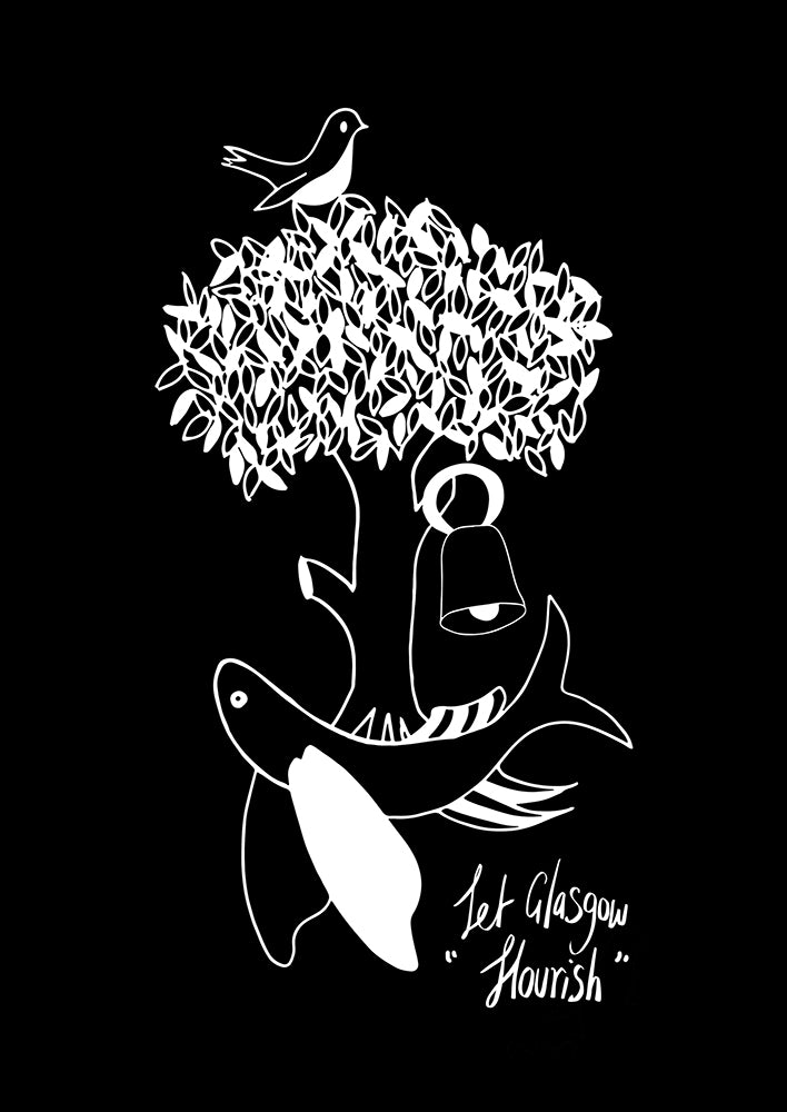 'Let Glasgow Flourish' Coat of Arms illustration - Black