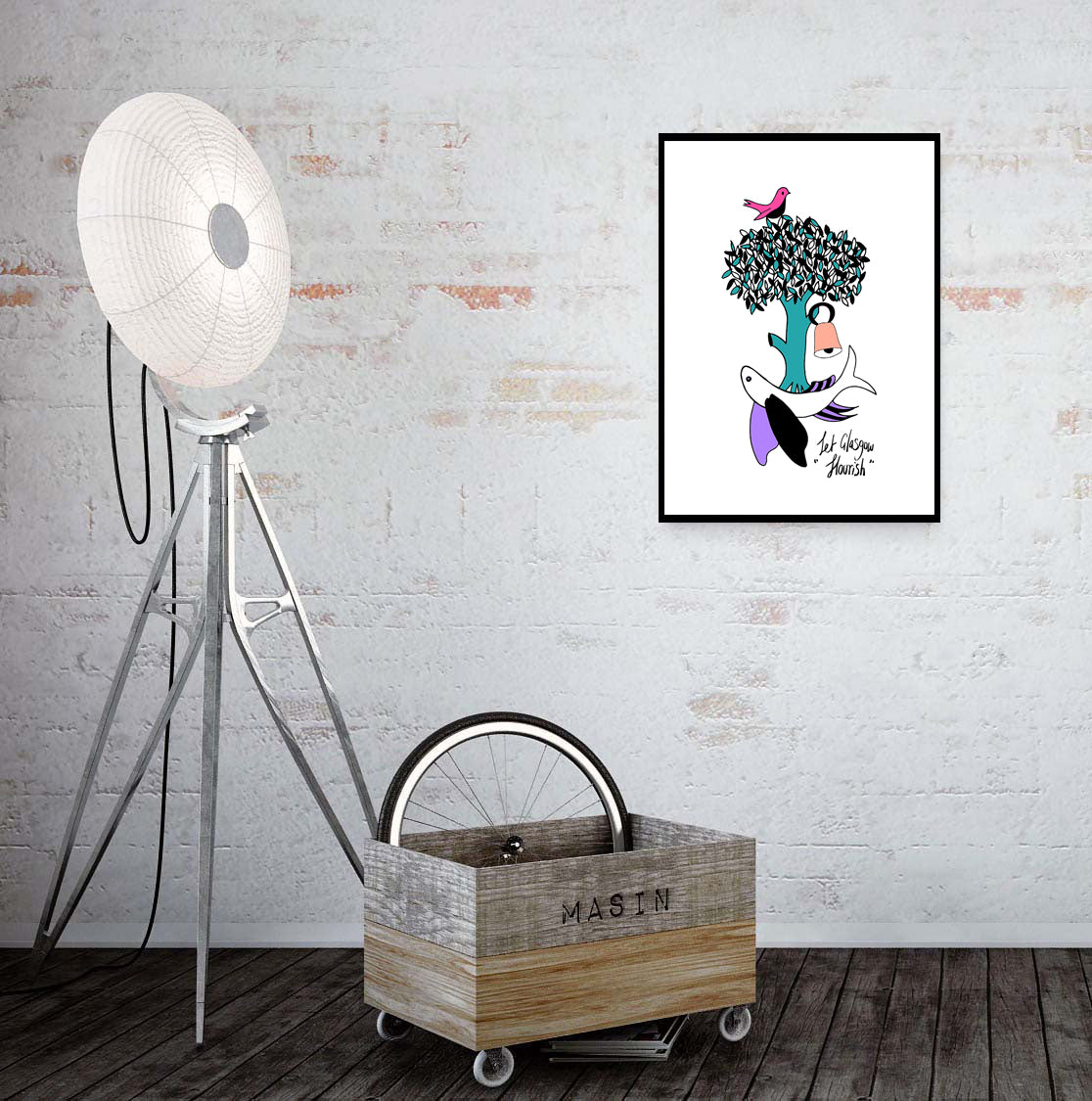 'Let Glasgow Flourish' Coat of Arms illustration - White/Multi