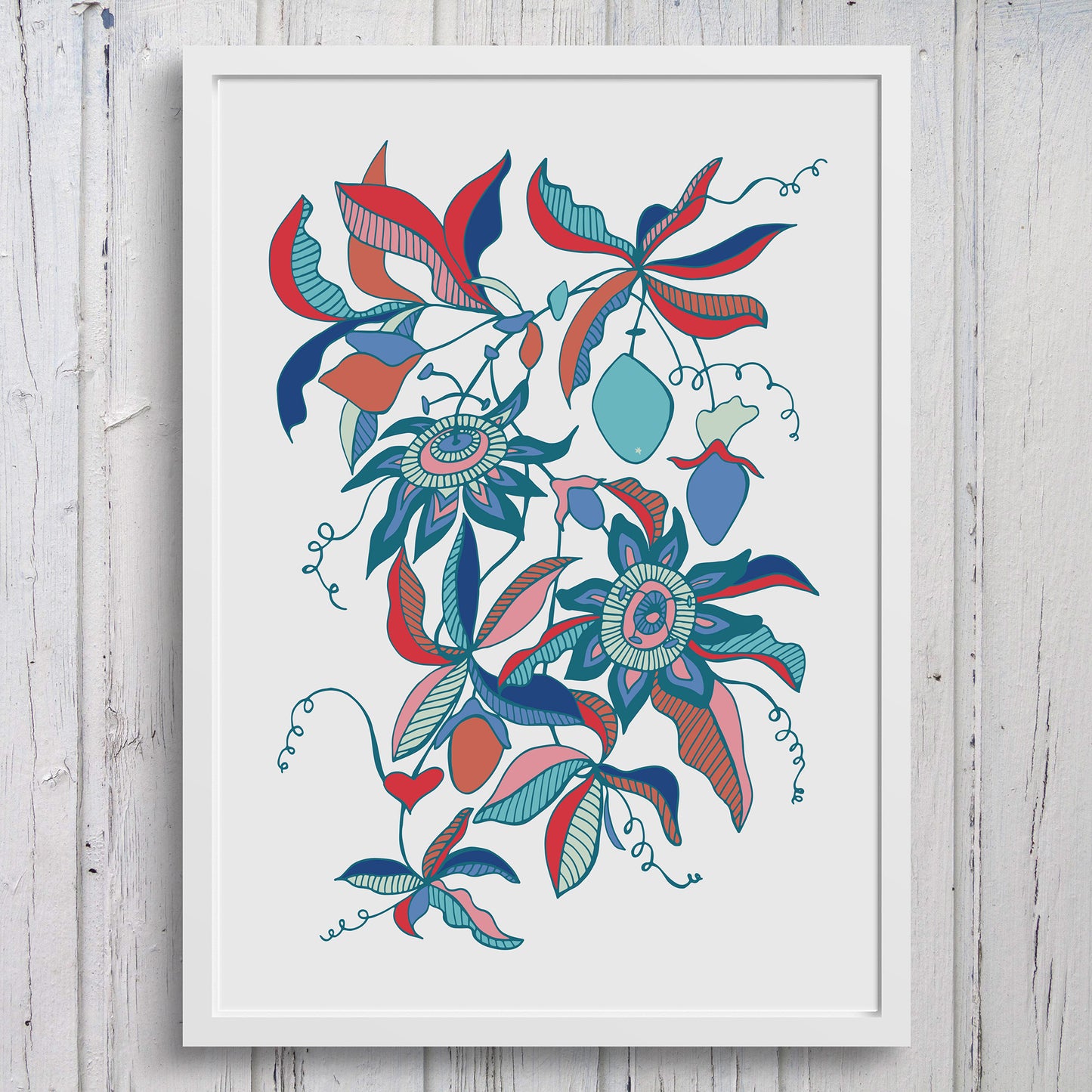 Passionflower 'Passiflora' Stylised Floral Art Print - Mid-Century Vibes - A4