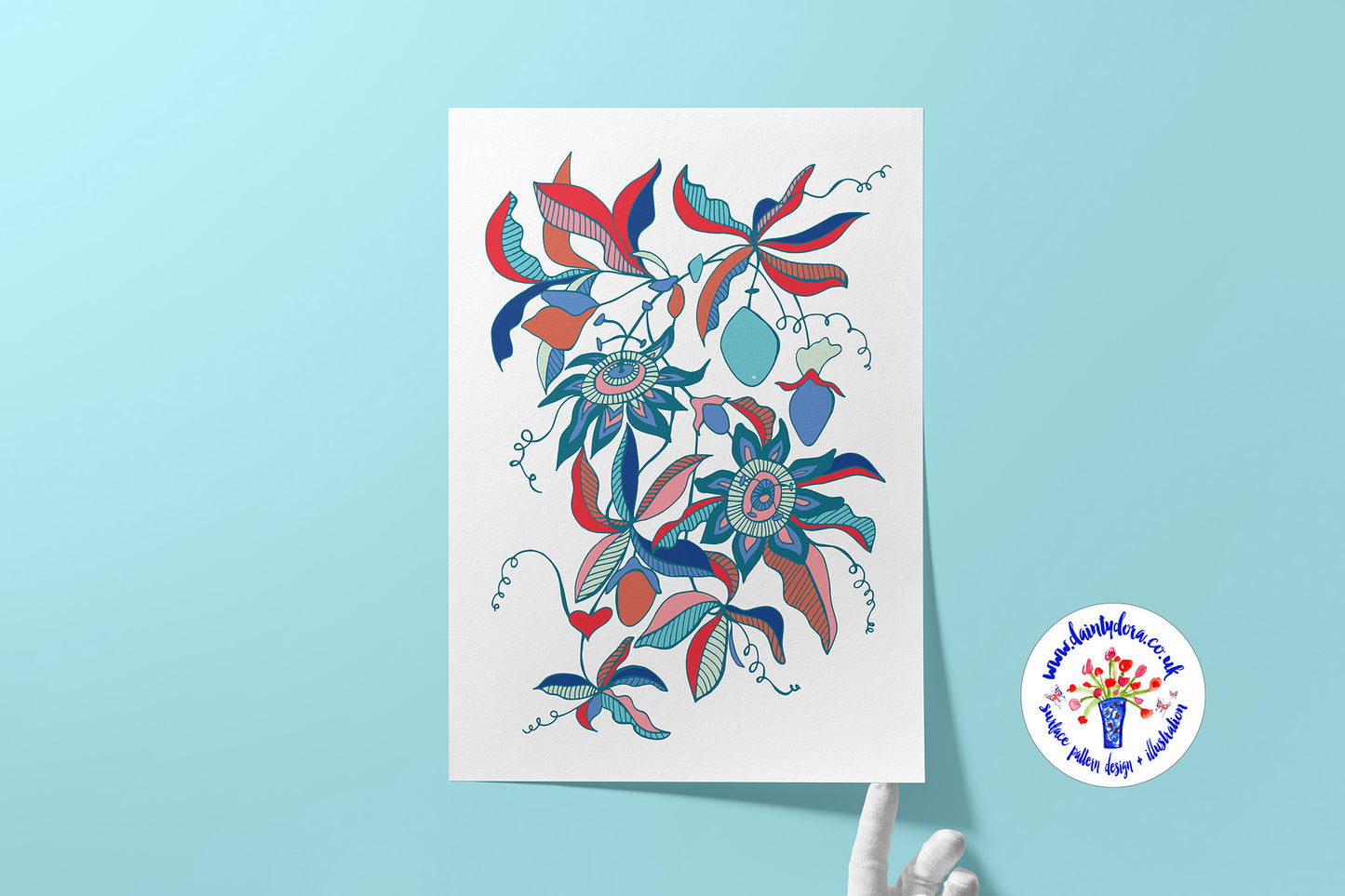 Passionflower 'Passiflora' Stylised Floral Art Print - Mid-Century Vibes - A4