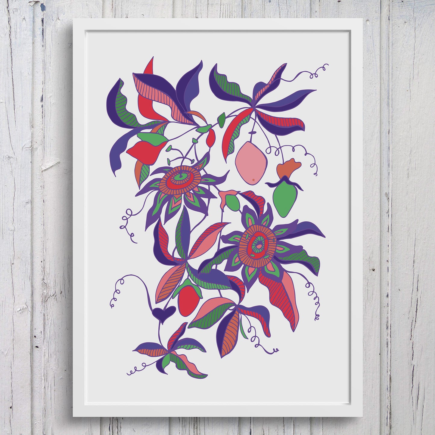 Passionflower 'Passiflora' Stylised Floral Art Print - Vibrant Maximalist - A4