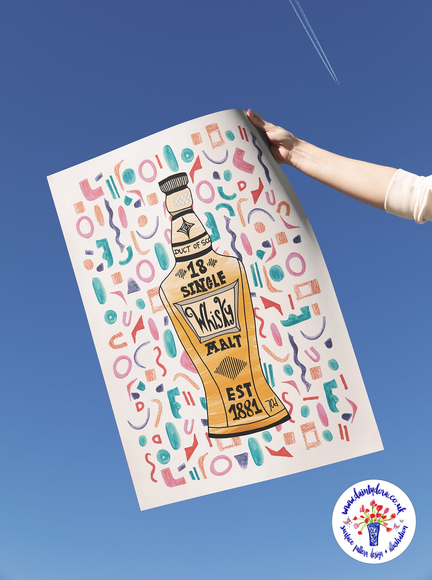 Scottish Single Malt Whisky Bottle Illustration - A4