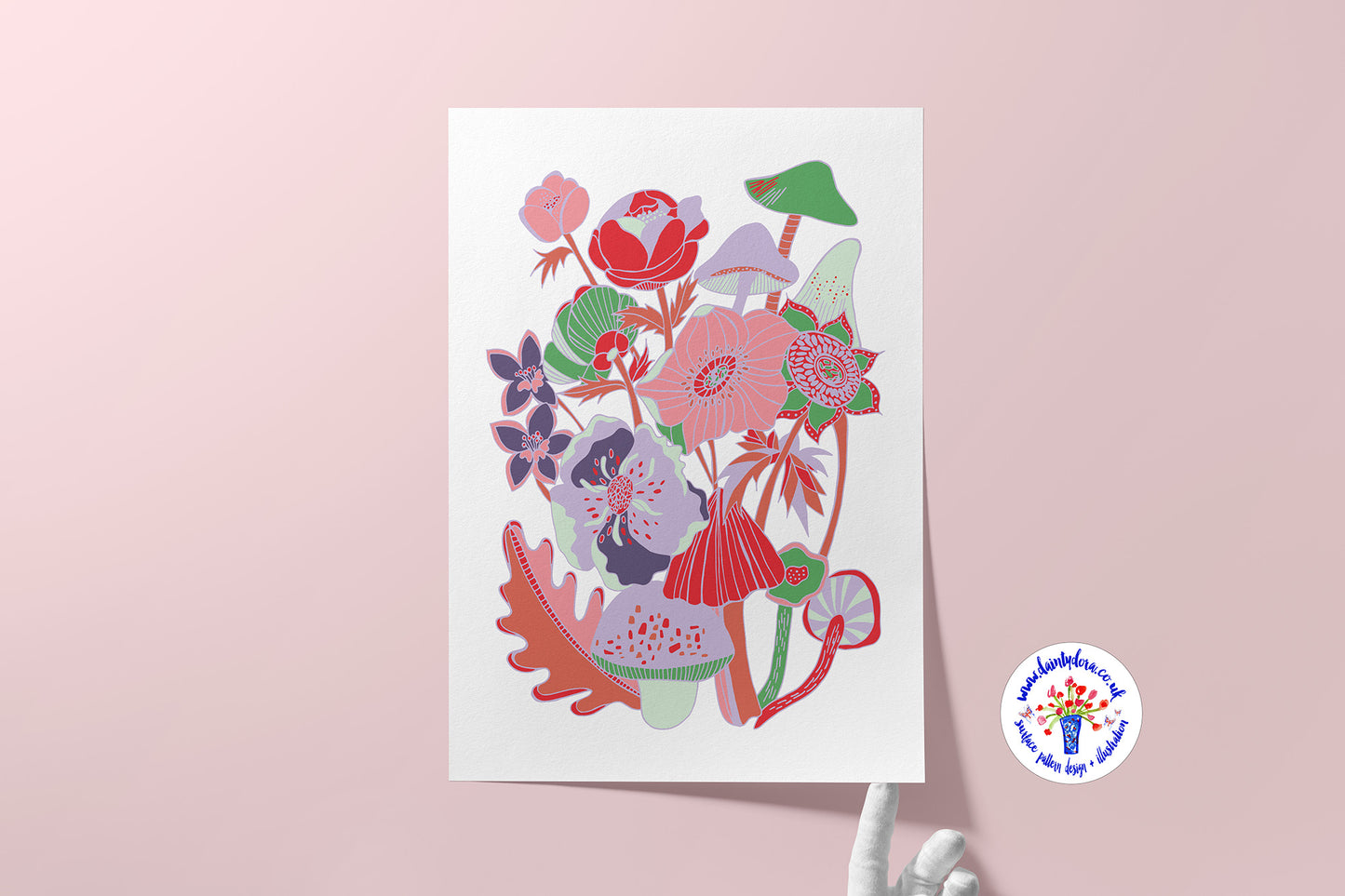 Toadstool Flora & Fauna Stylised Art Print - Pastels - A4