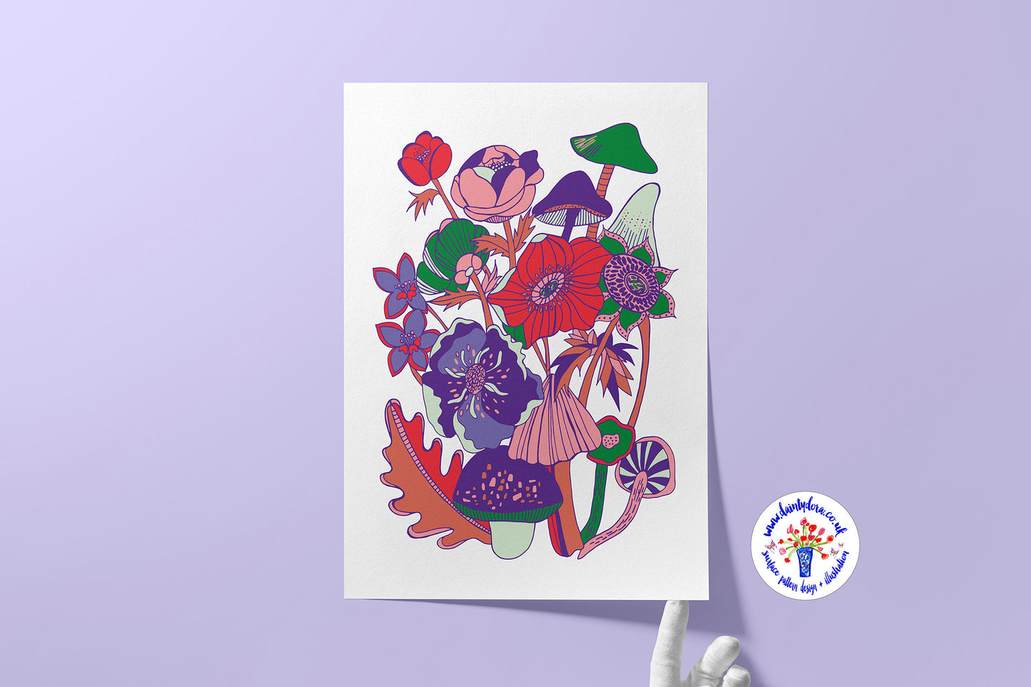 Toadstool Flora & Fauna Stylised Art Print - Vibrant Maximalist - A4