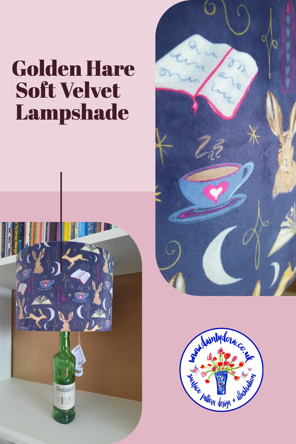 Golden Hare Book Nook Soft Velvet Drum Lampshade
