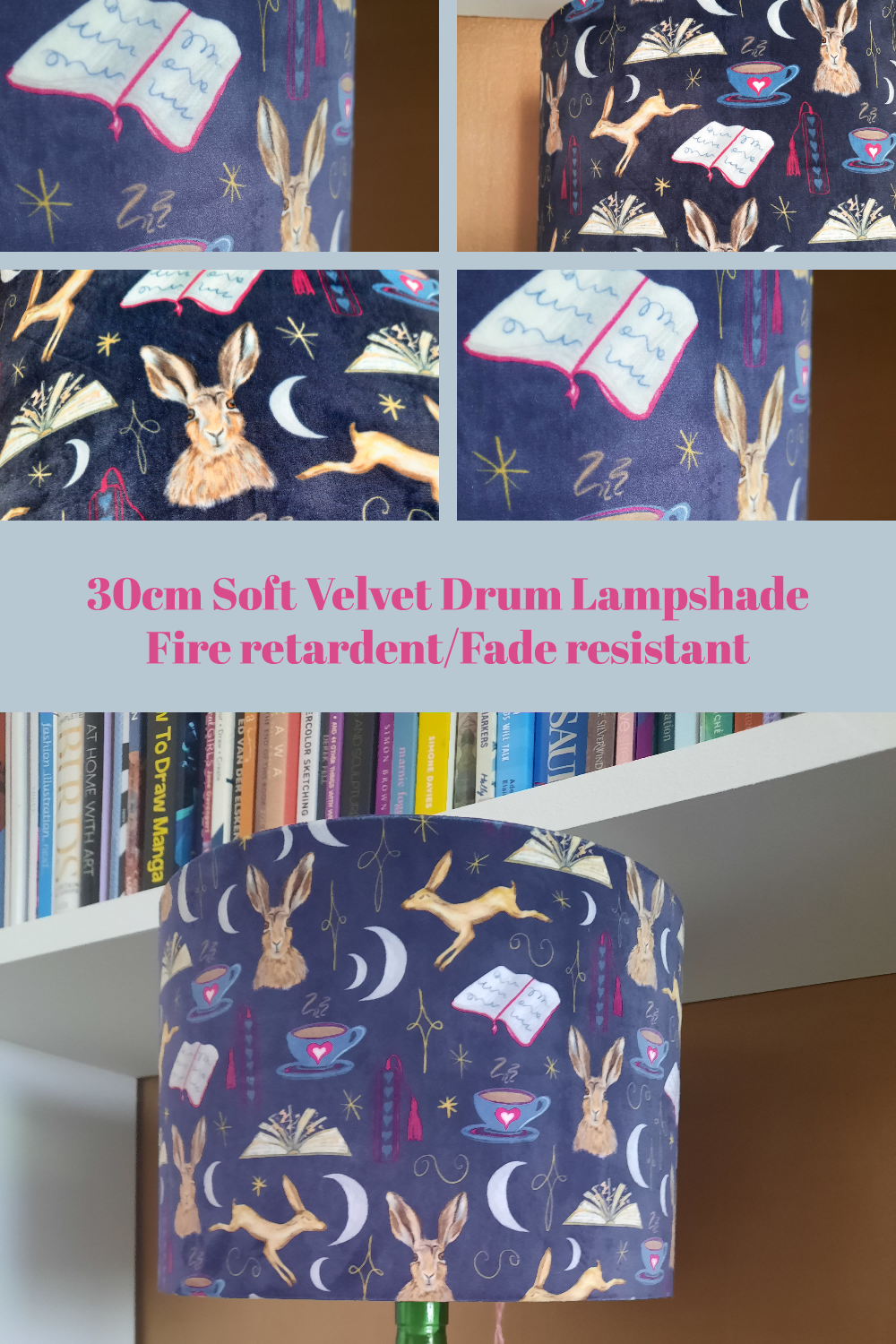Golden Hare Book Nook Soft Velvet Drum Lampshade