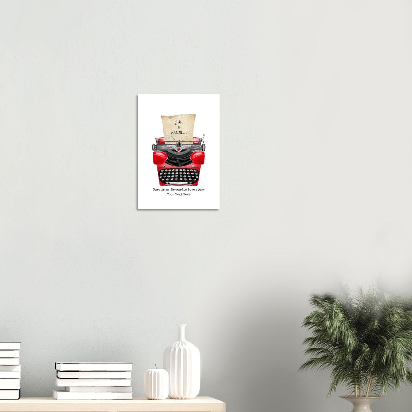 Personalised Red Typewriter Fine Art Print – Romantic Gift for Couples