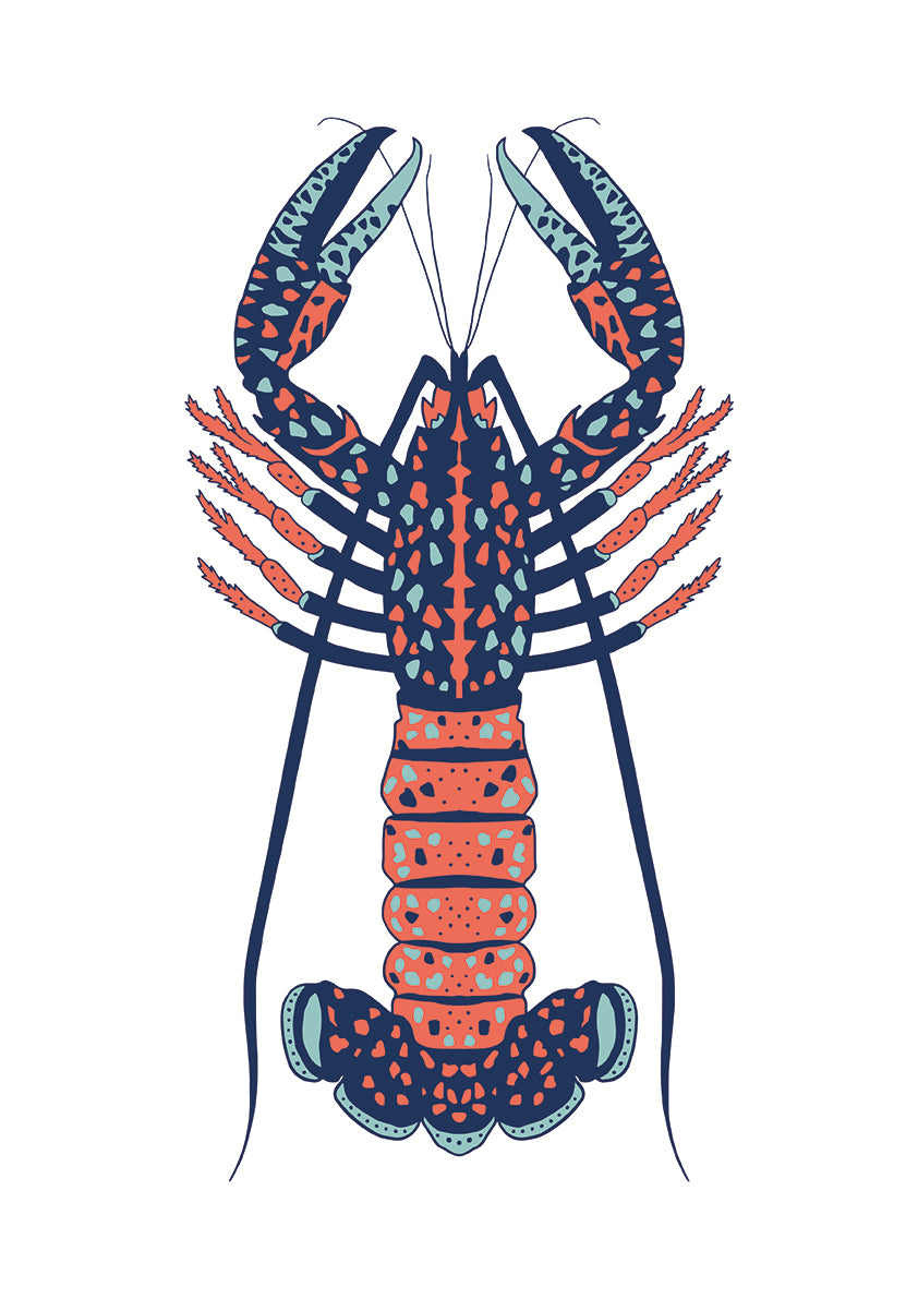 Coastal Chic Lobster Illustration A4 - Seawater Blue/Multi