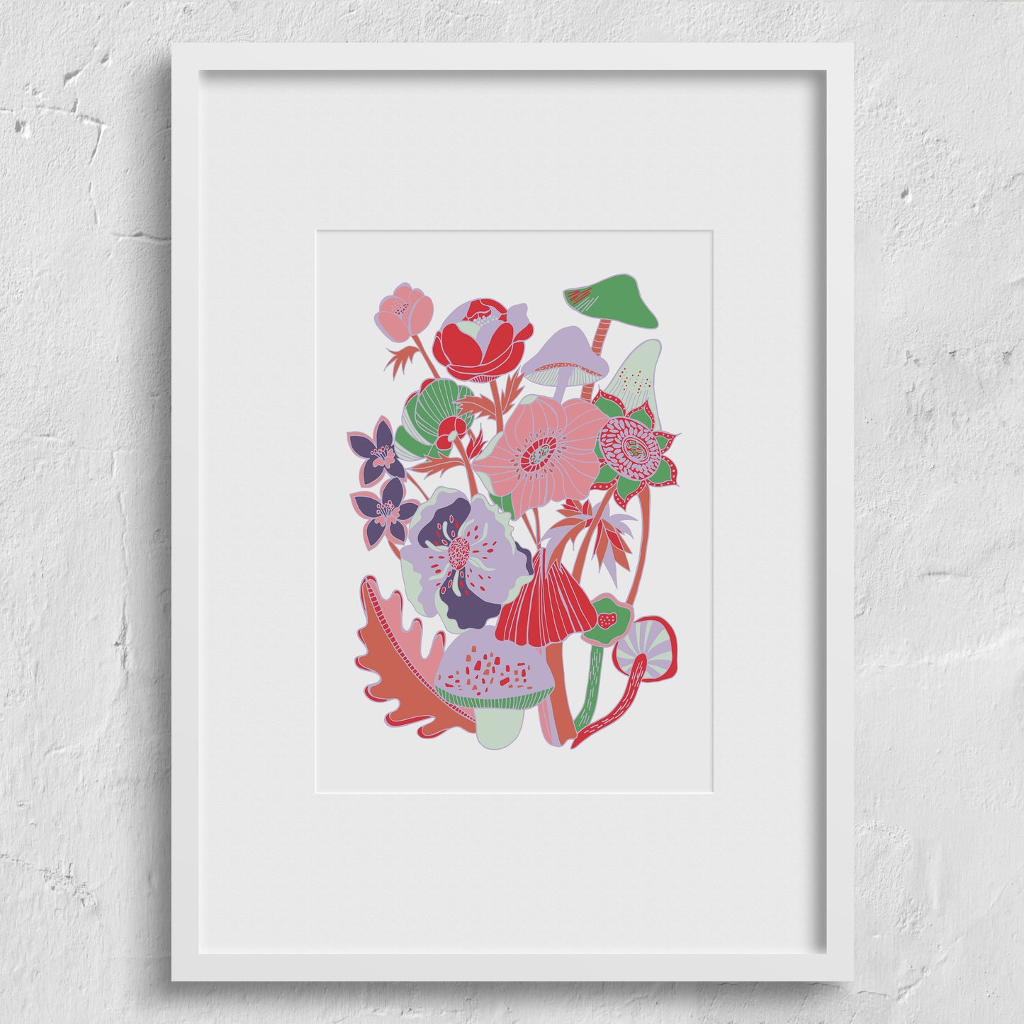 Toadstool Flora & Fauna Stylised Art Print - Pastels - A4
