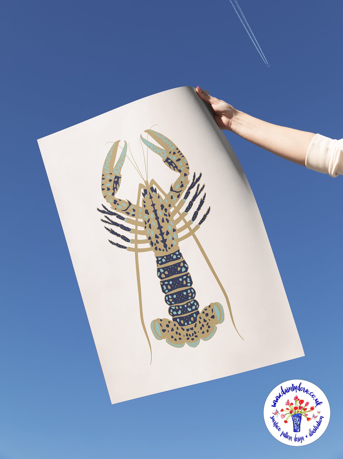 Coastal Chic Lobster Illustration A4 - Seawater Blue/Multi