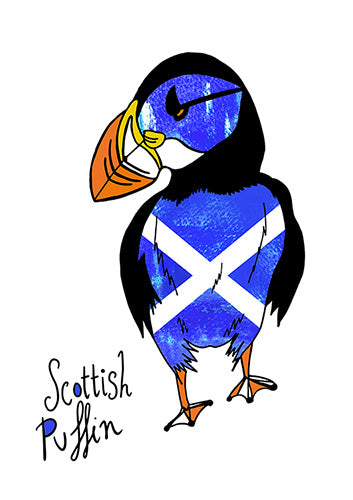 Scottish Saltire Puffin - Electric Blue - Framed