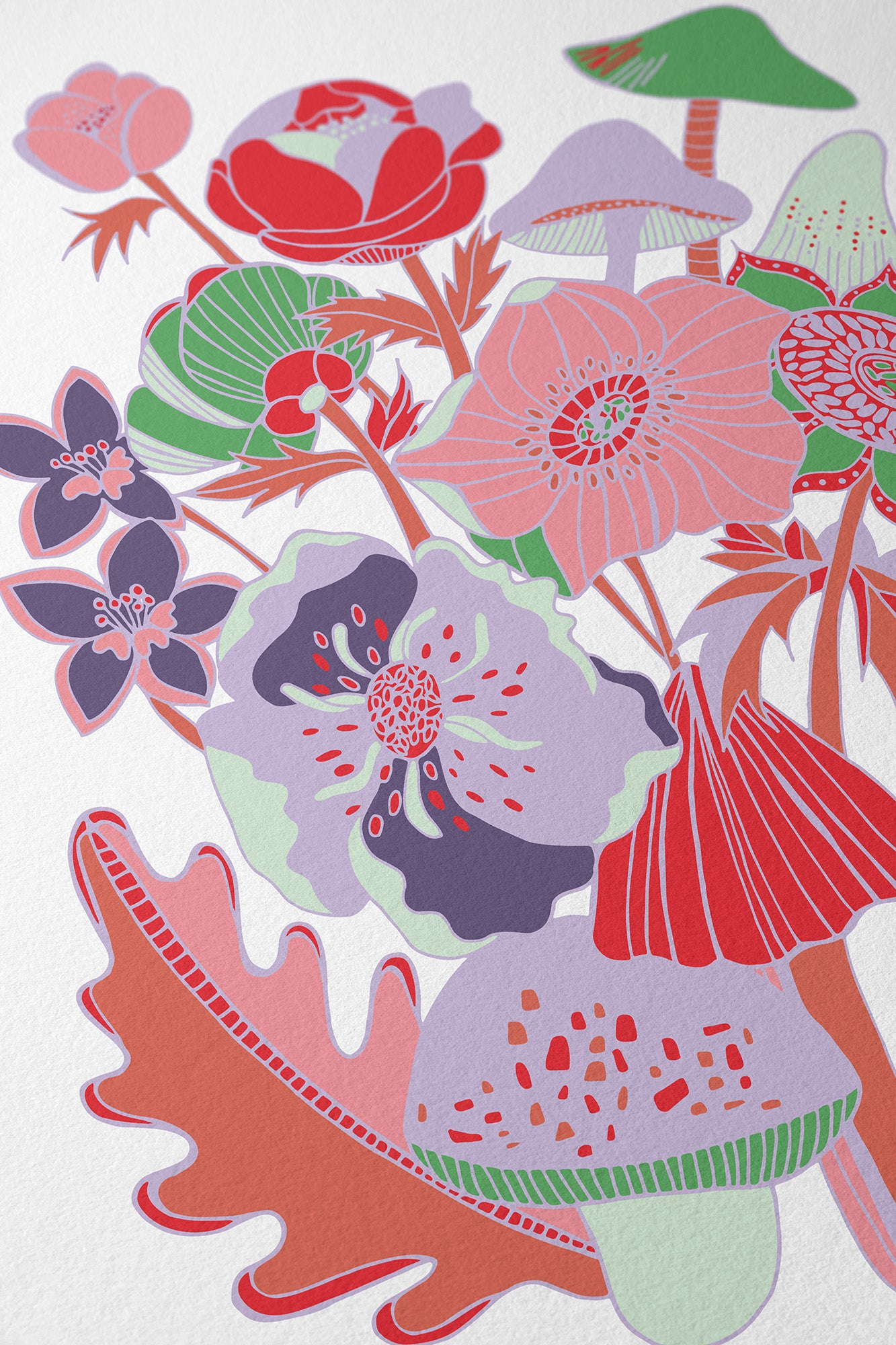 Toadstool Flora & Fauna Stylised Art Print - Pastels - A4
