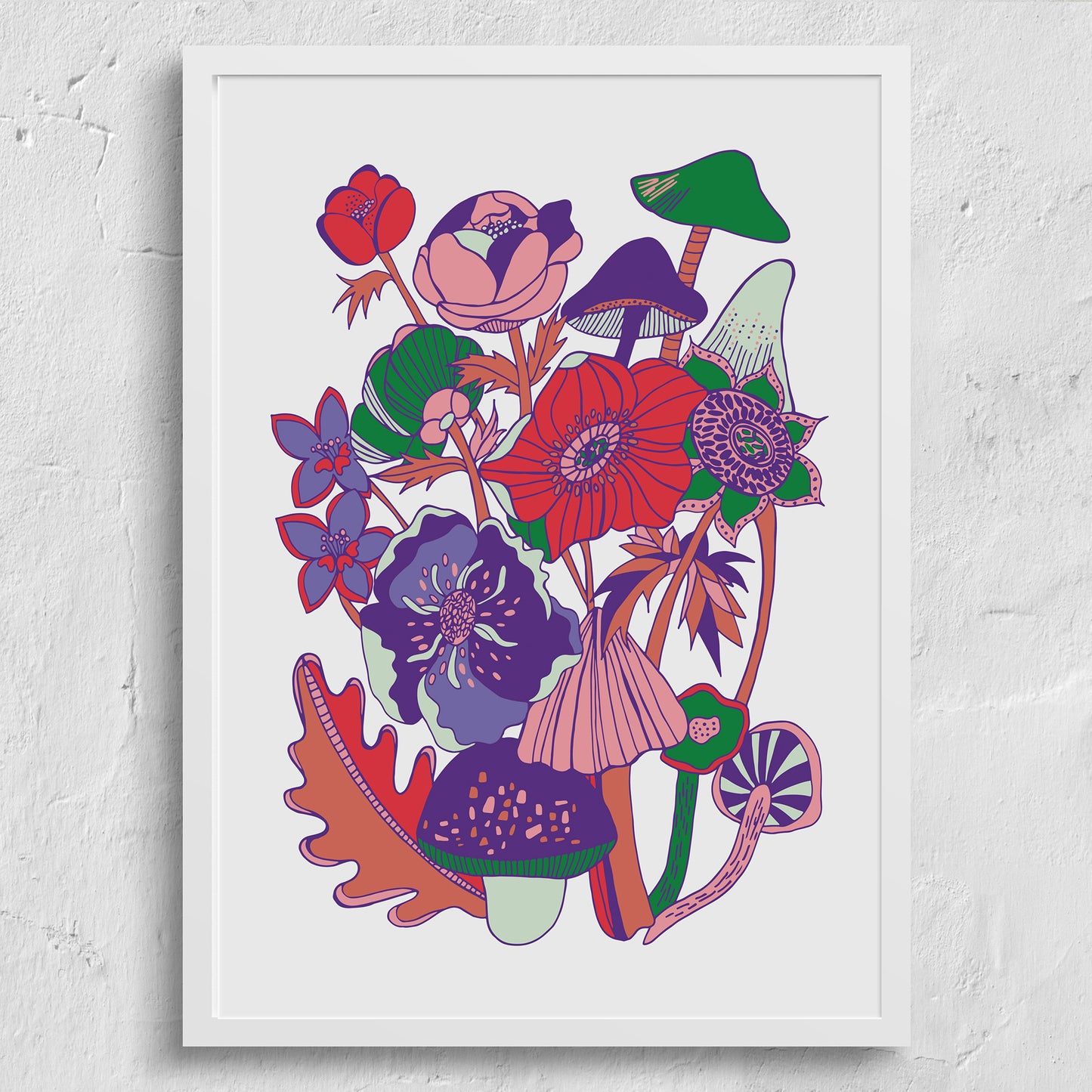 Toadstool Flora & Fauna Stylised Art Print - Vibrant Maximalist - A4