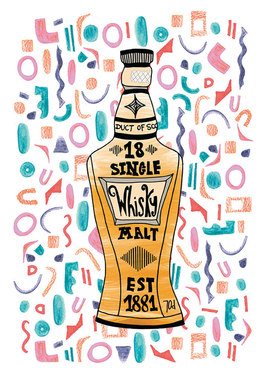 Scottish Single Malt Whisky Bottle Illustration - A4