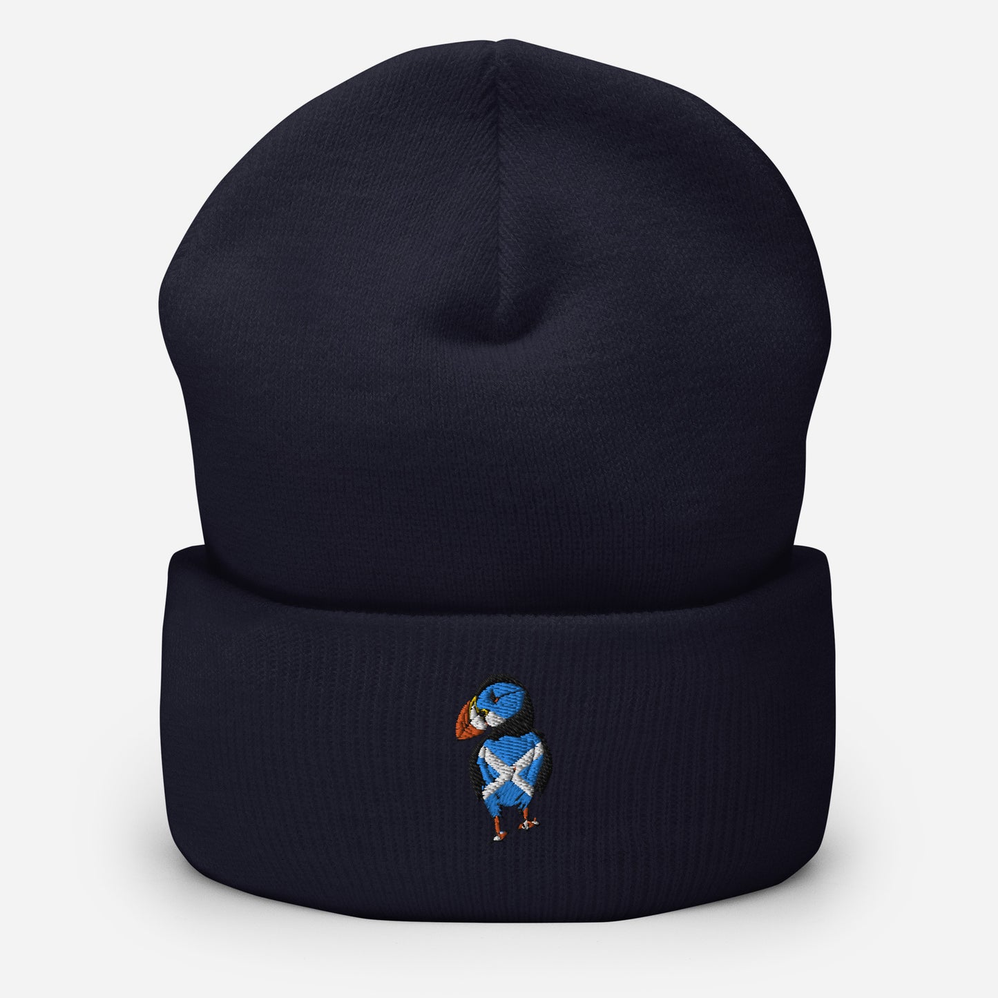 Scottish Saltire Embroidered Puffin Cuffed Beanie