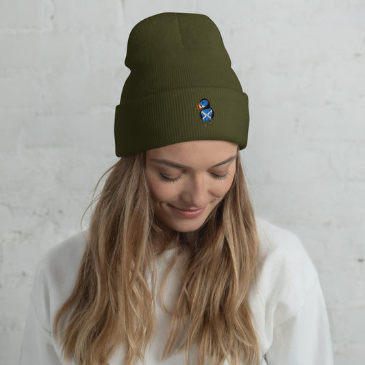 Embroidered Scottish Saltire Puffin Beanie Hat - Cosy, Sustainable Style