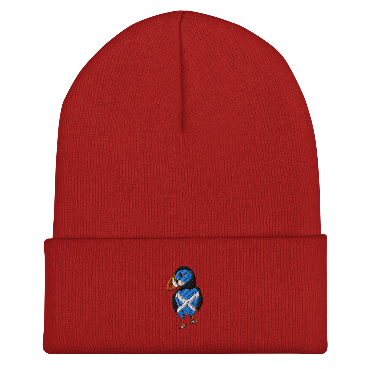 Scottish Saltire Embroidered Puffin Cuffed Beanie