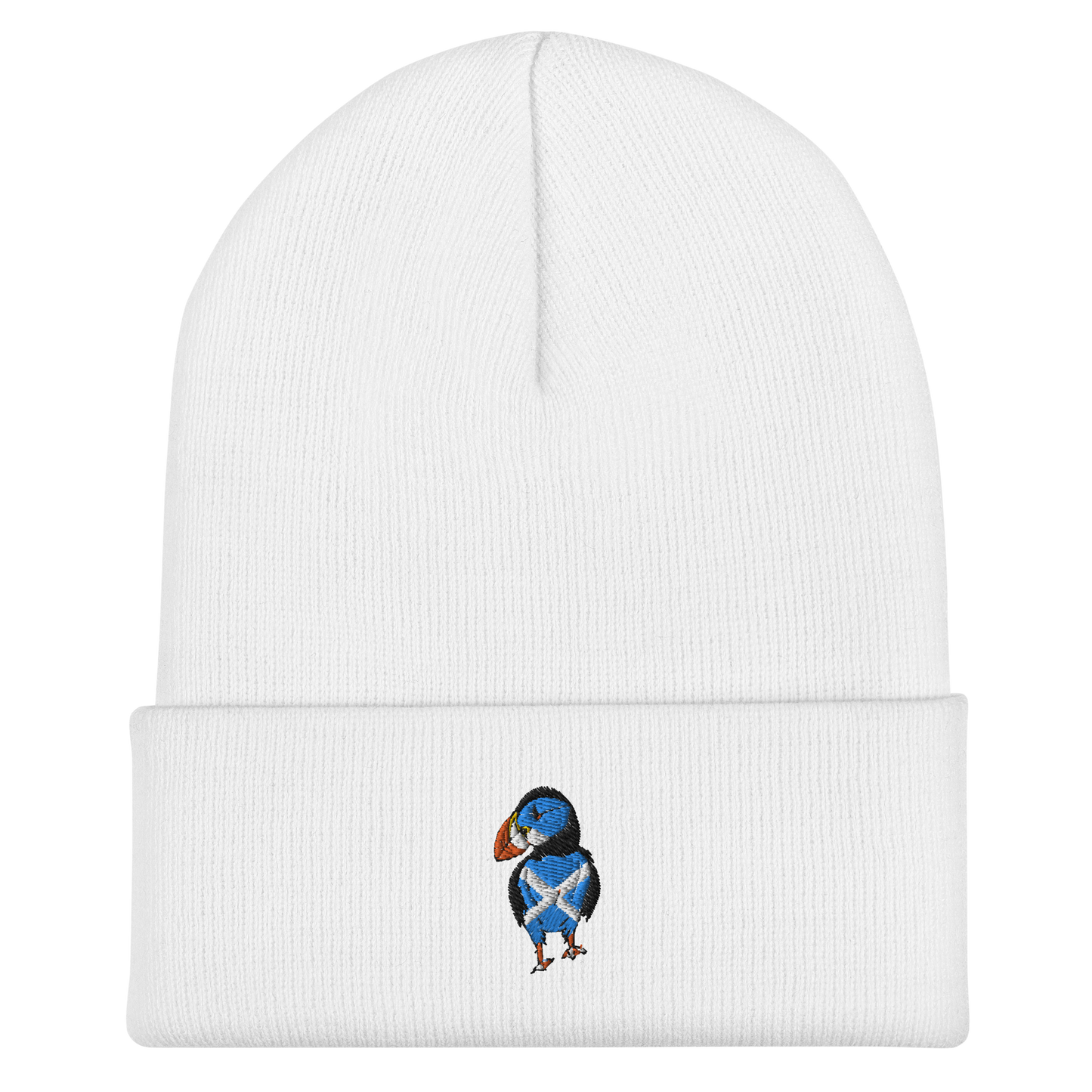 Scottish Saltire Embroidered Puffin Cuffed Beanie