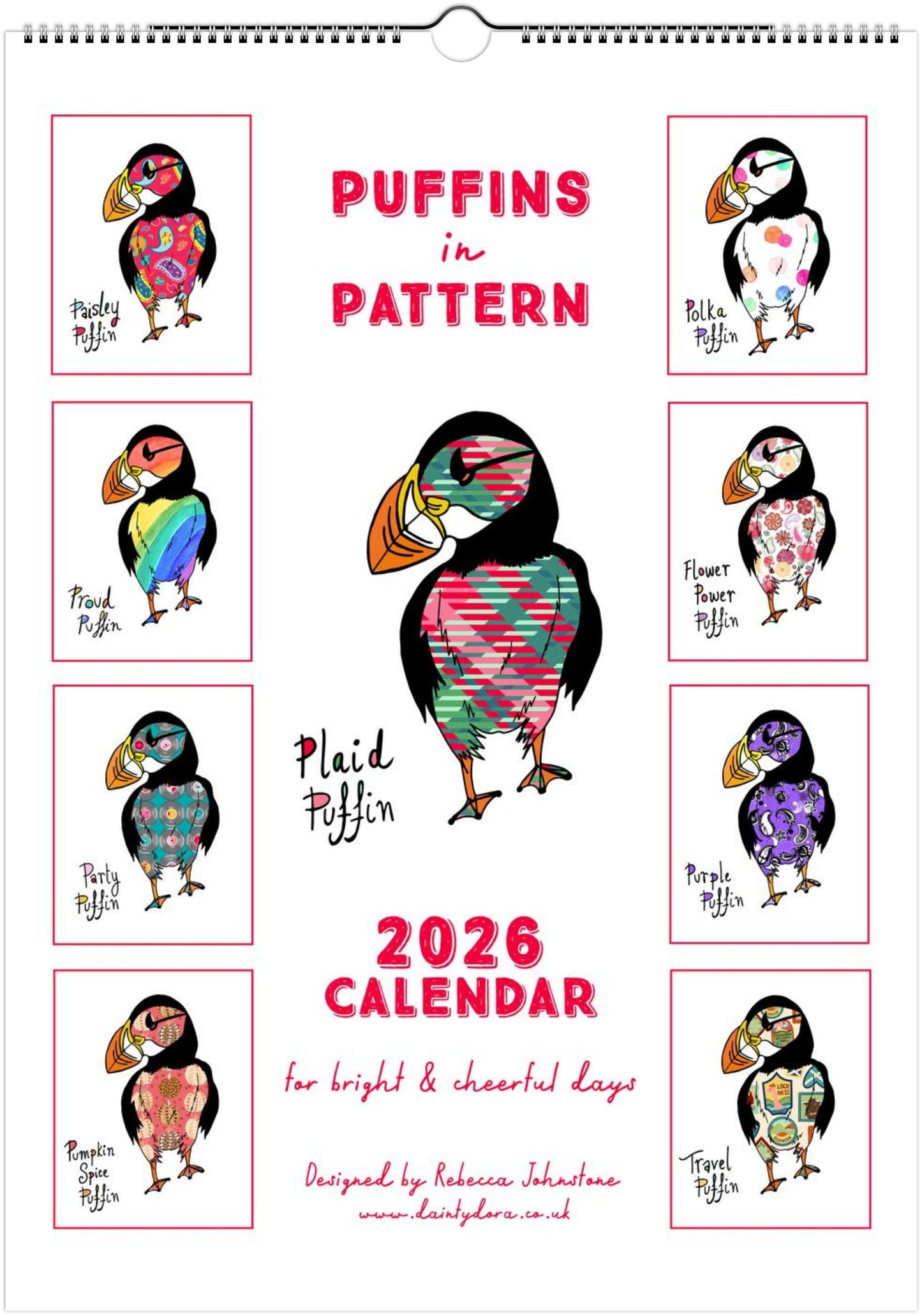 Puffins in Pattern 2026 Art Wall Calendar - Multiple Sizes