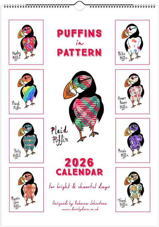 Puffins in Pattern 2026 Art Wall Calendar - Multiple Sizes