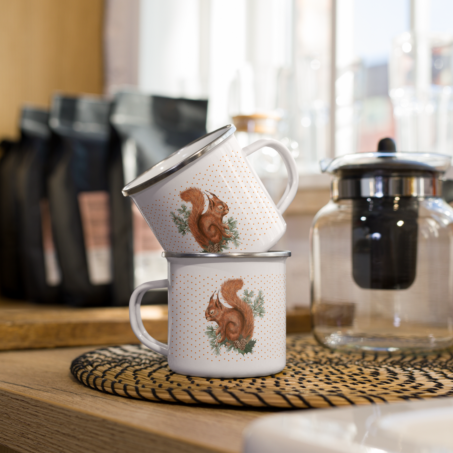 Scottish Red Squirrel Polka Dot Enamel Mug