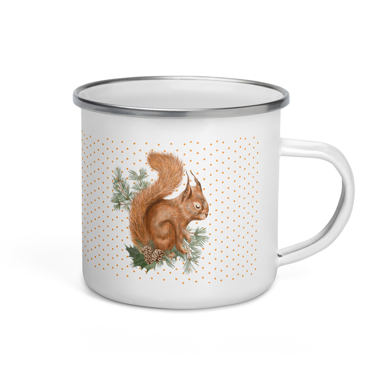 Scottish Red Squirrel Polka Dot Enamel Mug