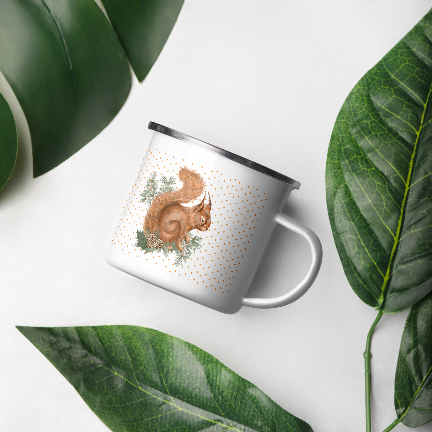 Scottish Red Squirrel Polka Dot Enamel Mug