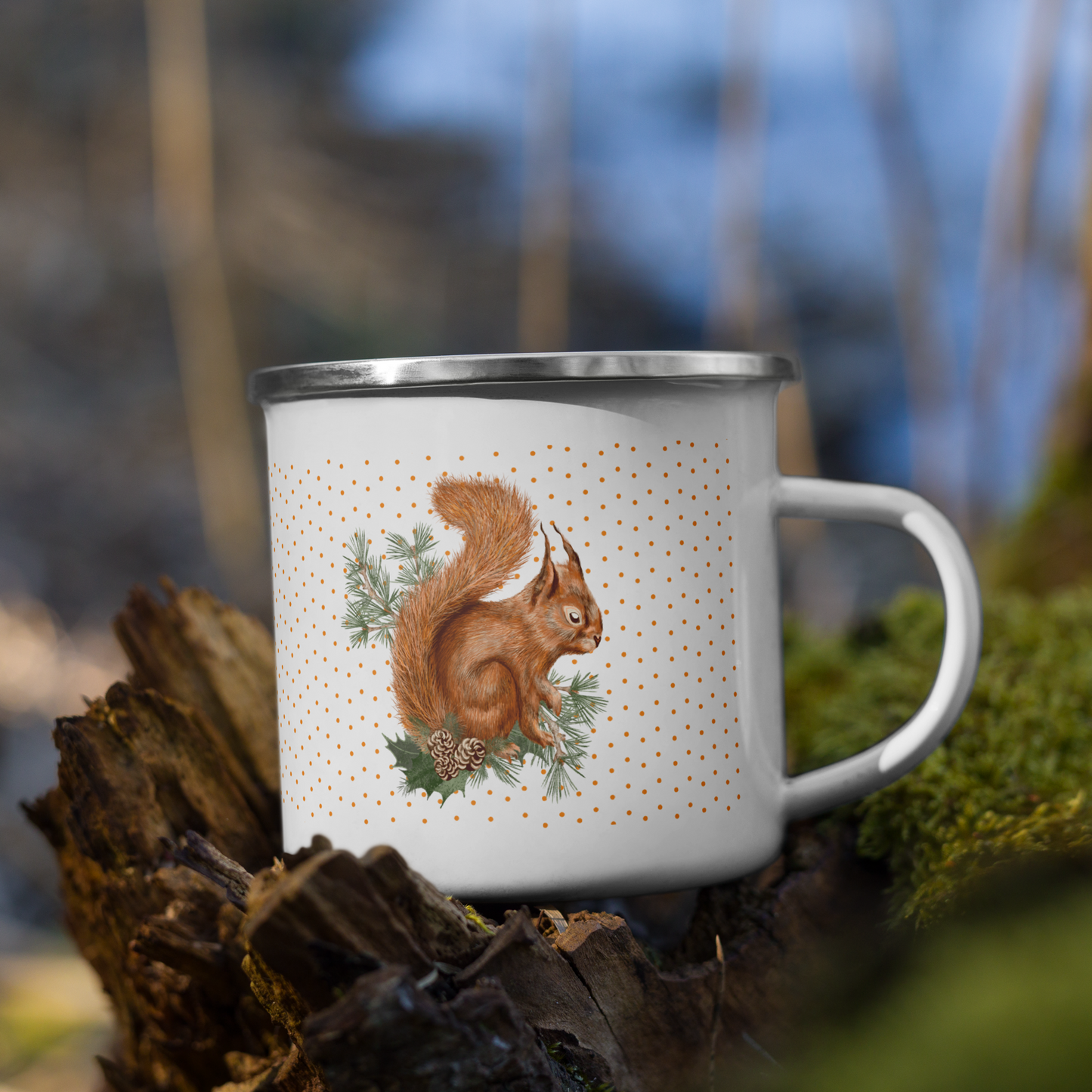 Scottish Red Squirrel Polka Dot Enamel Mug