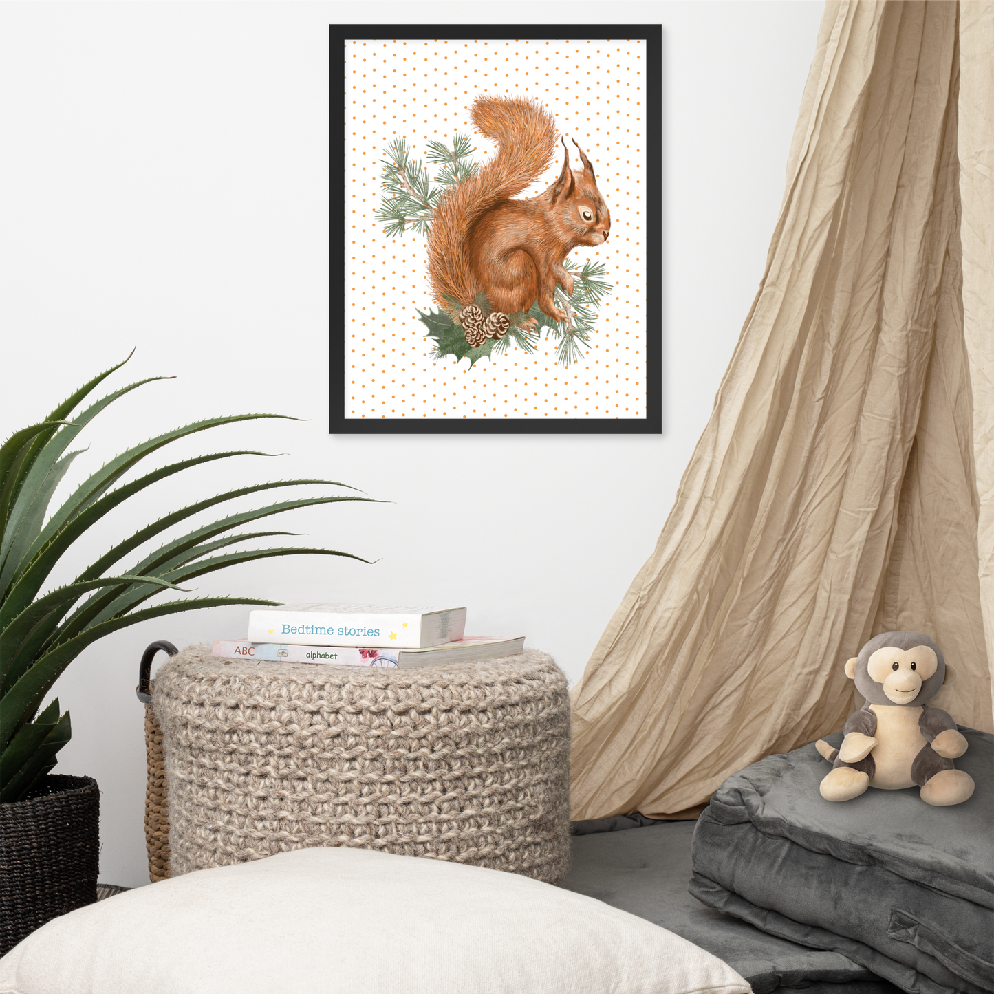 Scottish Red Squirrel Polka Dot Print - Framed