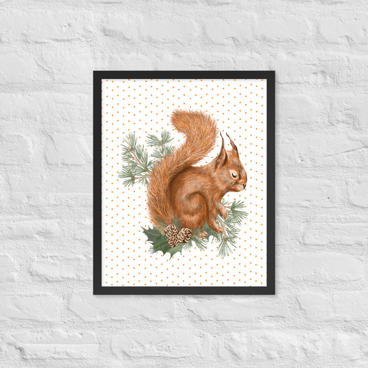 Scottish Red Squirrel Polka Dot Print - Framed