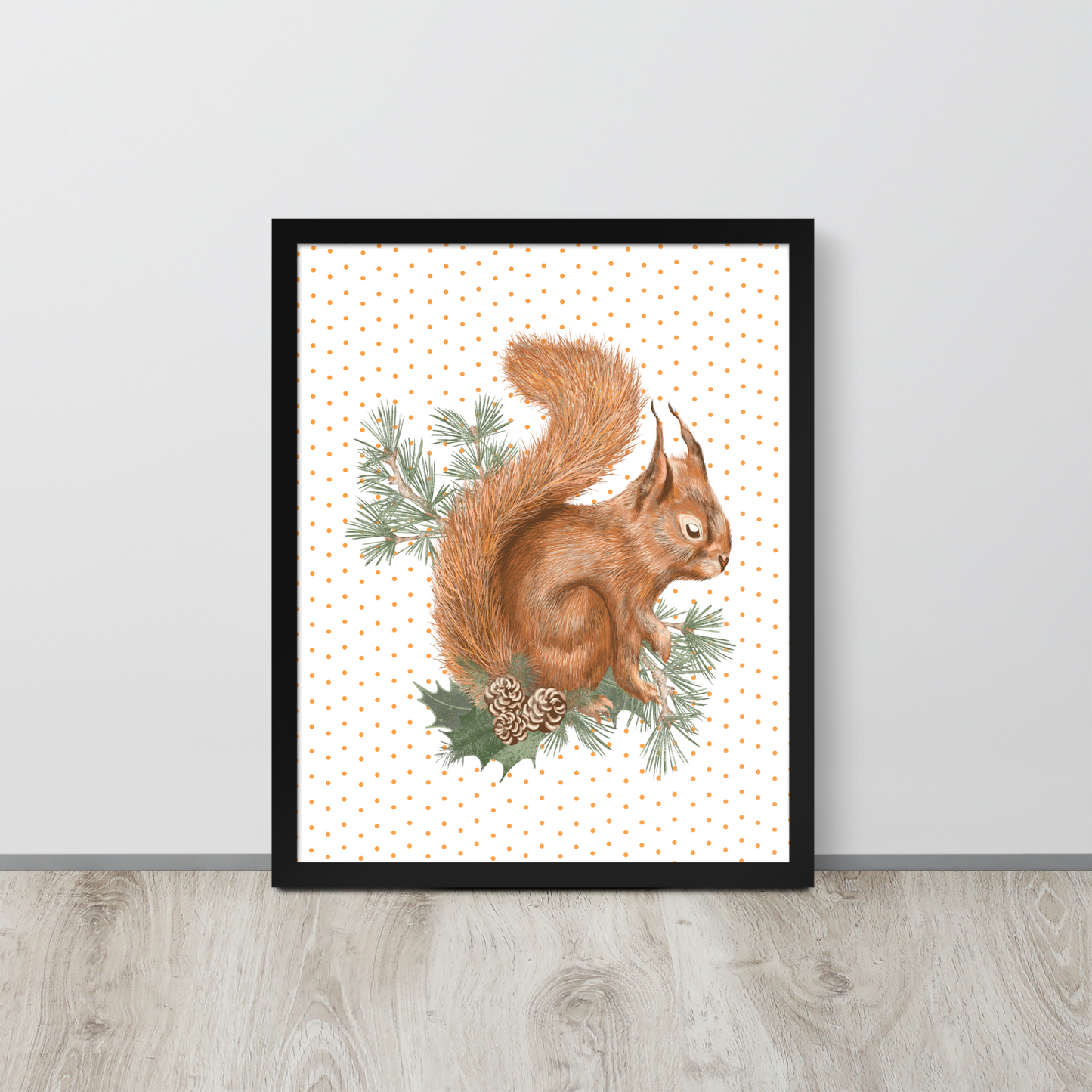 Scottish Red Squirrel Polka Dot Print - Framed