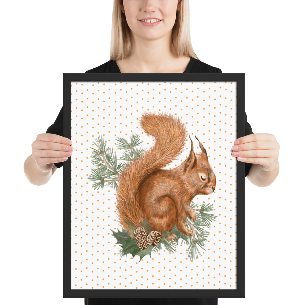 Scottish Red Squirrel Polka Dot Print - Framed