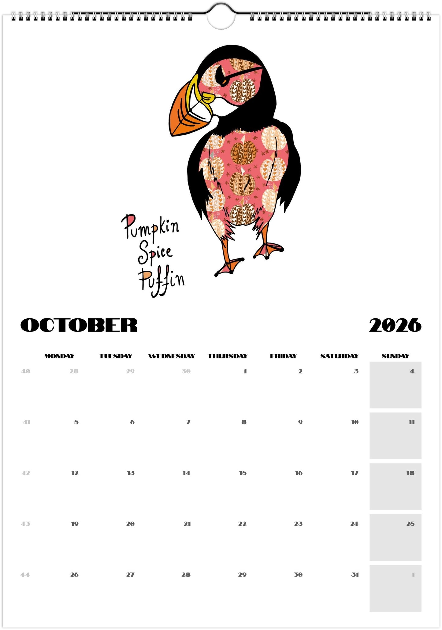 Puffins in Pattern 2026 Art Wall Calendar - Multiple Sizes