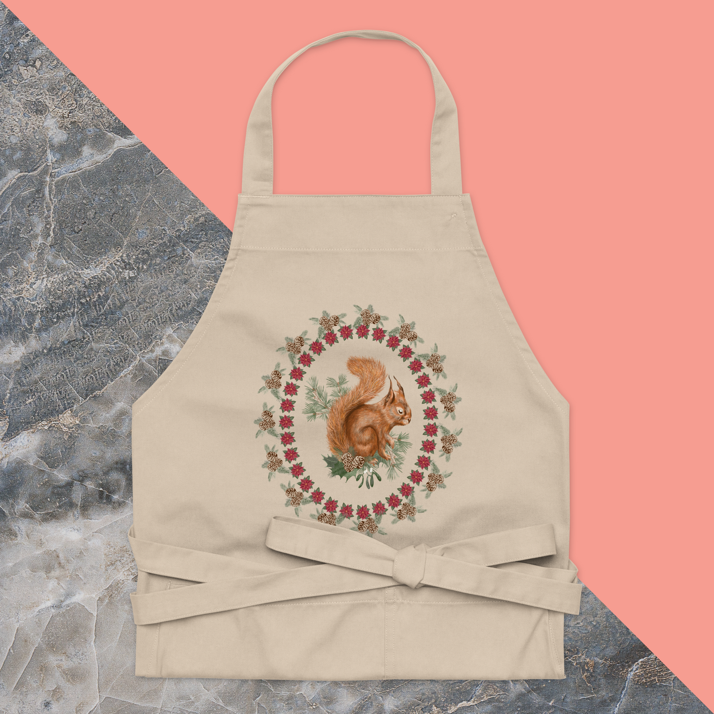 Hand-Drawn Red Woodland Squirrel Apron – 100% Organic Cotton