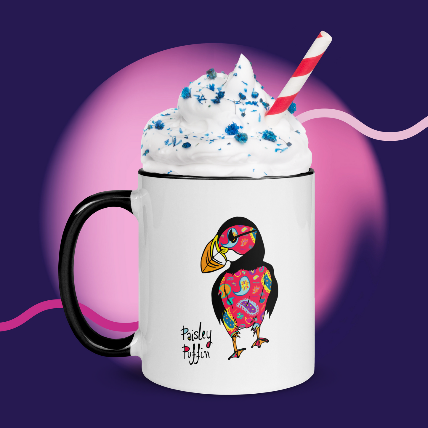 Red Puffin Ceramic Mug with Coloured Inside & Handle