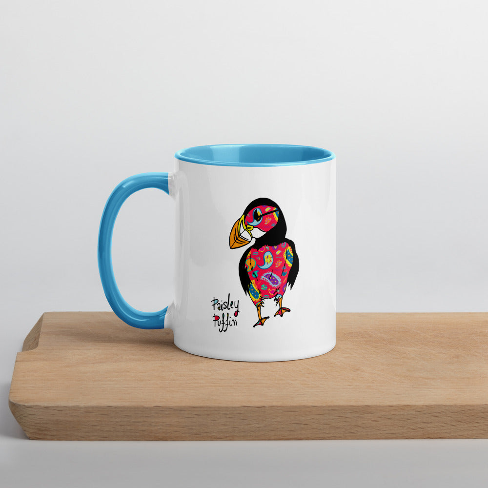 Red Puffin Ceramic Mug with Coloured Inside & Handle