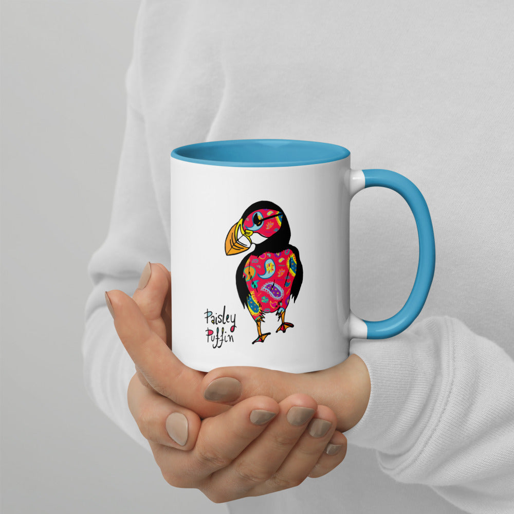Red Puffin Ceramic Mug with Coloured Inside & Handle