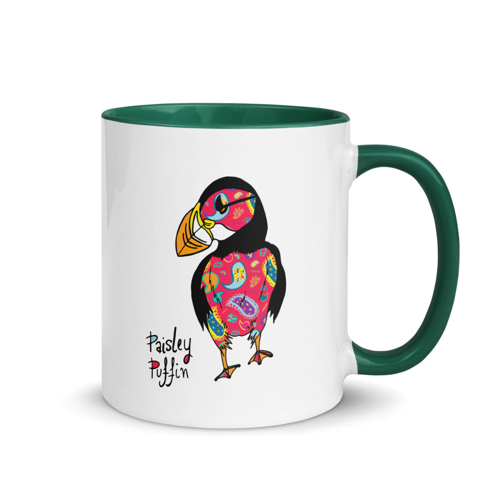 Red Puffin Ceramic Mug with Coloured Inside & Handle