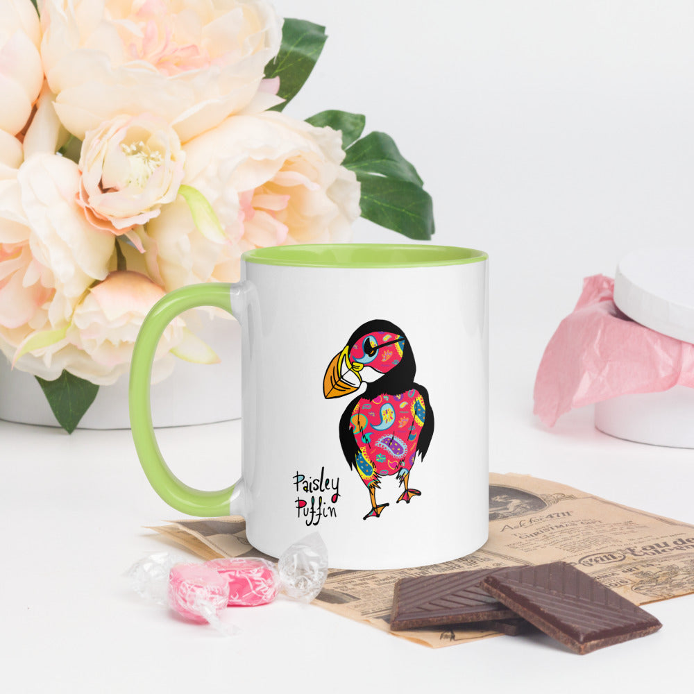 Red Puffin Ceramic Mug with Coloured Inside & Handle