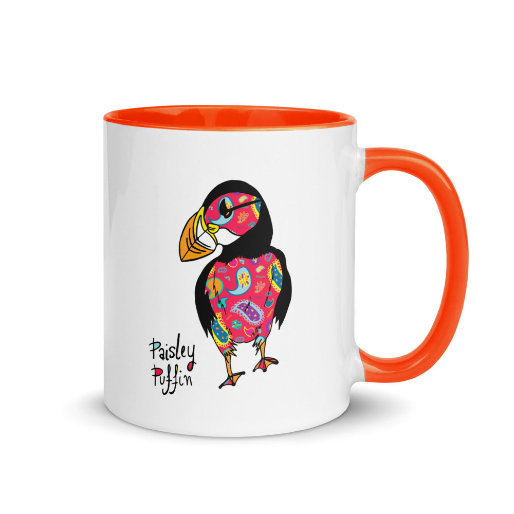 Red Puffin Ceramic Mug with Coloured Inside & Handle