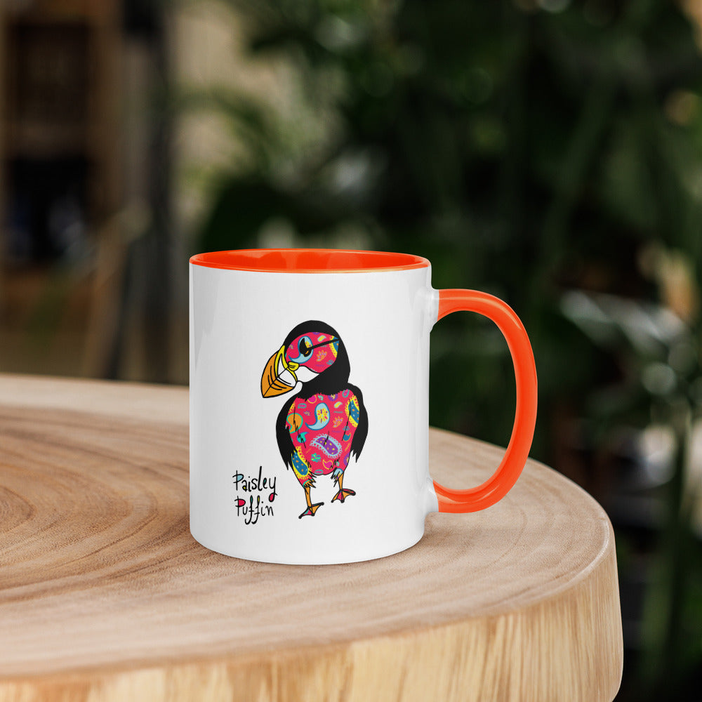 Red Puffin Ceramic Mug with Coloured Inside & Handle