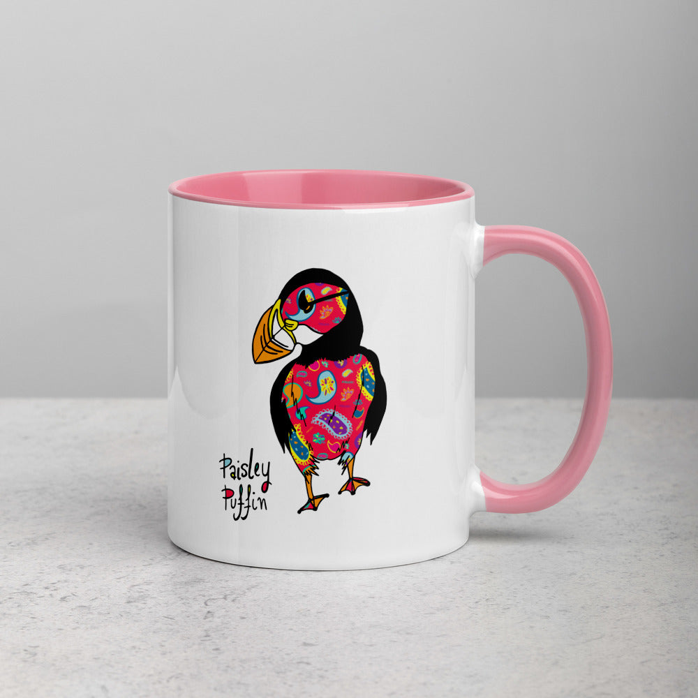 Red Puffin Ceramic Mug with Coloured Inside & Handle
