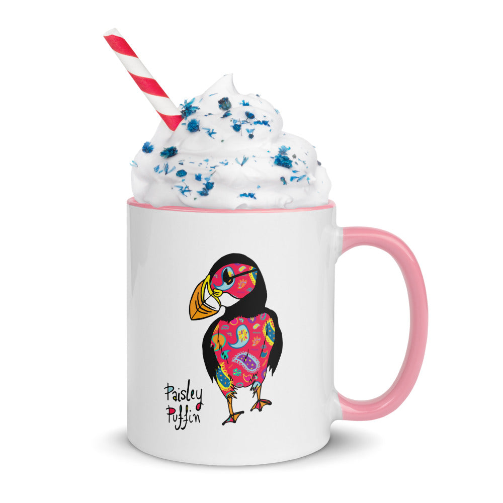 Red Puffin Ceramic Mug with Coloured Inside & Handle